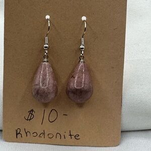 rHODONITE teardrop pierced earrings 1.5”
